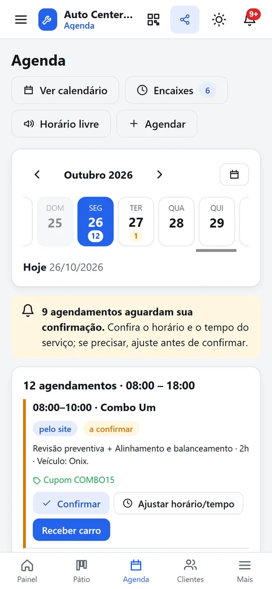 Agenda com agendamentos do dia